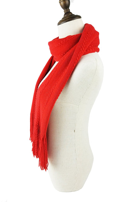 BRUCERIVER Women's Knit Scarf & Glove Set Cashmere Feel and Cable Design (Red Touchscreen)