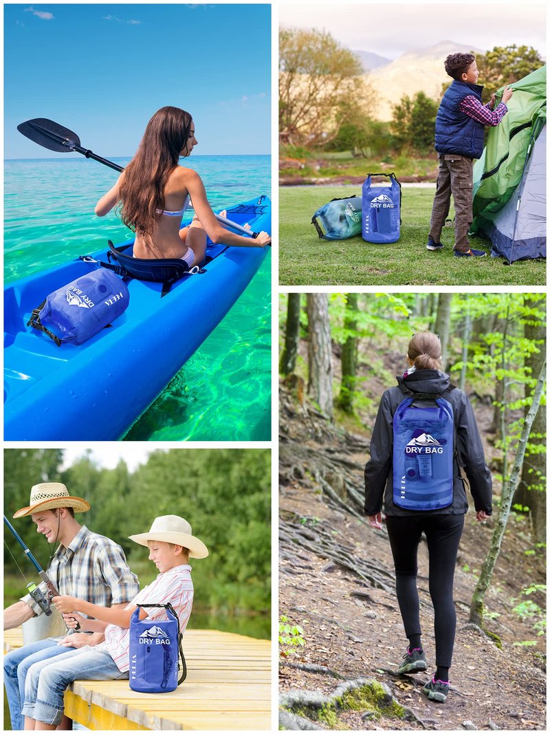 HEETA Dry Bag Waterproof for Women Men, Roll Top Lightweight Dry Storage Bag Backpack with Phone Case for Travel Swimming Boating Kayaking Paddle Board Camping Beach Accessories (Bluish Violet, 20L)