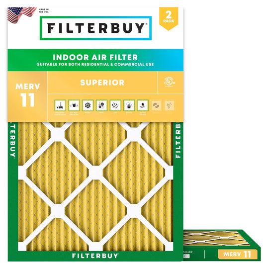 Filterbuy 21x22x1 Air Filter MERV 11 Superior Pet & Allergy Defense (2-Pack), Electrostatic Pleated HVAC AC Furnace Filters Replacement, Made in USA (Actual Size: 20.50 x 21.50 x 0.75)