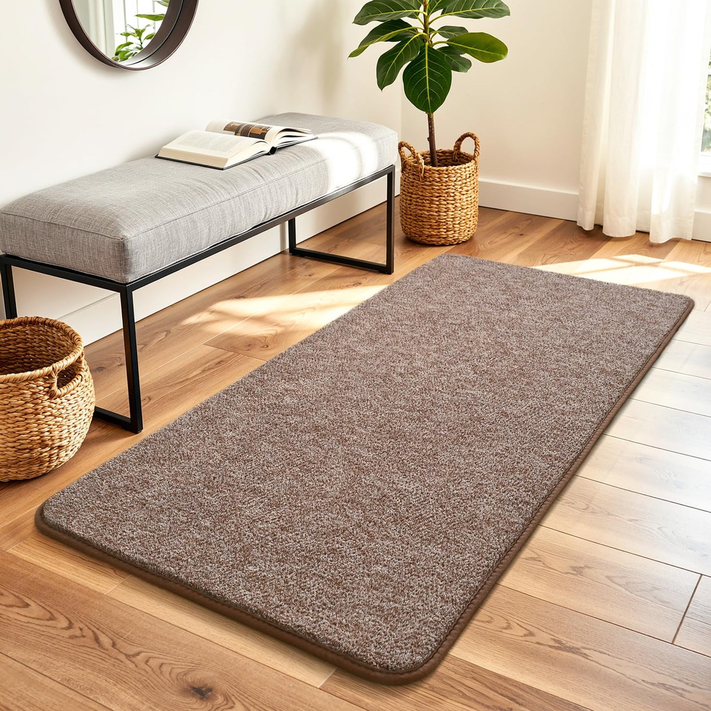 Keeko Soft 2x4 Small Runner Rug Brown, Bedside Rugs for Bedroom Indoor Runner Hallway Carpets Non Slip Living Room Area Throw Rugs Memory Foam Laundry Room Rug for Teen Kids Boys Dorm Room Decor