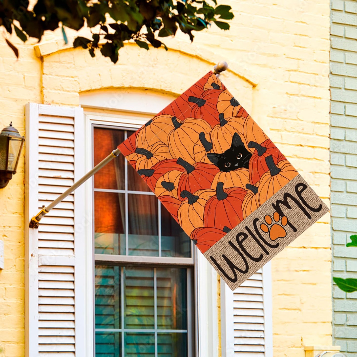 AVOIN colorlife Fall House Flag 28x40 Inch Double Sided Outside, Black Cat Autumn Welcome Pumpkins Seasonal Yard Outdoor Flag