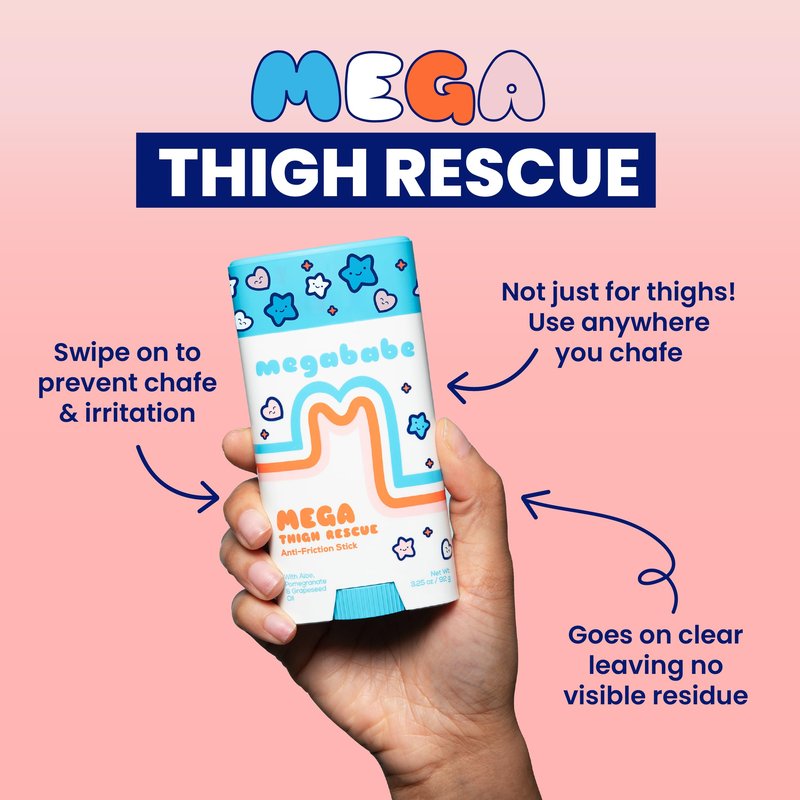 Megababe Mega Thigh Rescue | Jumbo Size Anti-Chafe Stick | Prevents Skin Chafe & Irritation | Thighs, arms, Bra-Lines & More | Summer and Hot Weather Essentials | 3.25oz (Pack of 1)