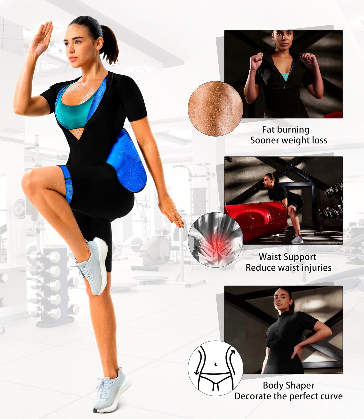 LMCOB Sauna Suit For Women Waist Trainers For Women Belly Fat Full Body Jumpsuit Adjust Waist Breathable Underarm(LYBH70017-01-M)