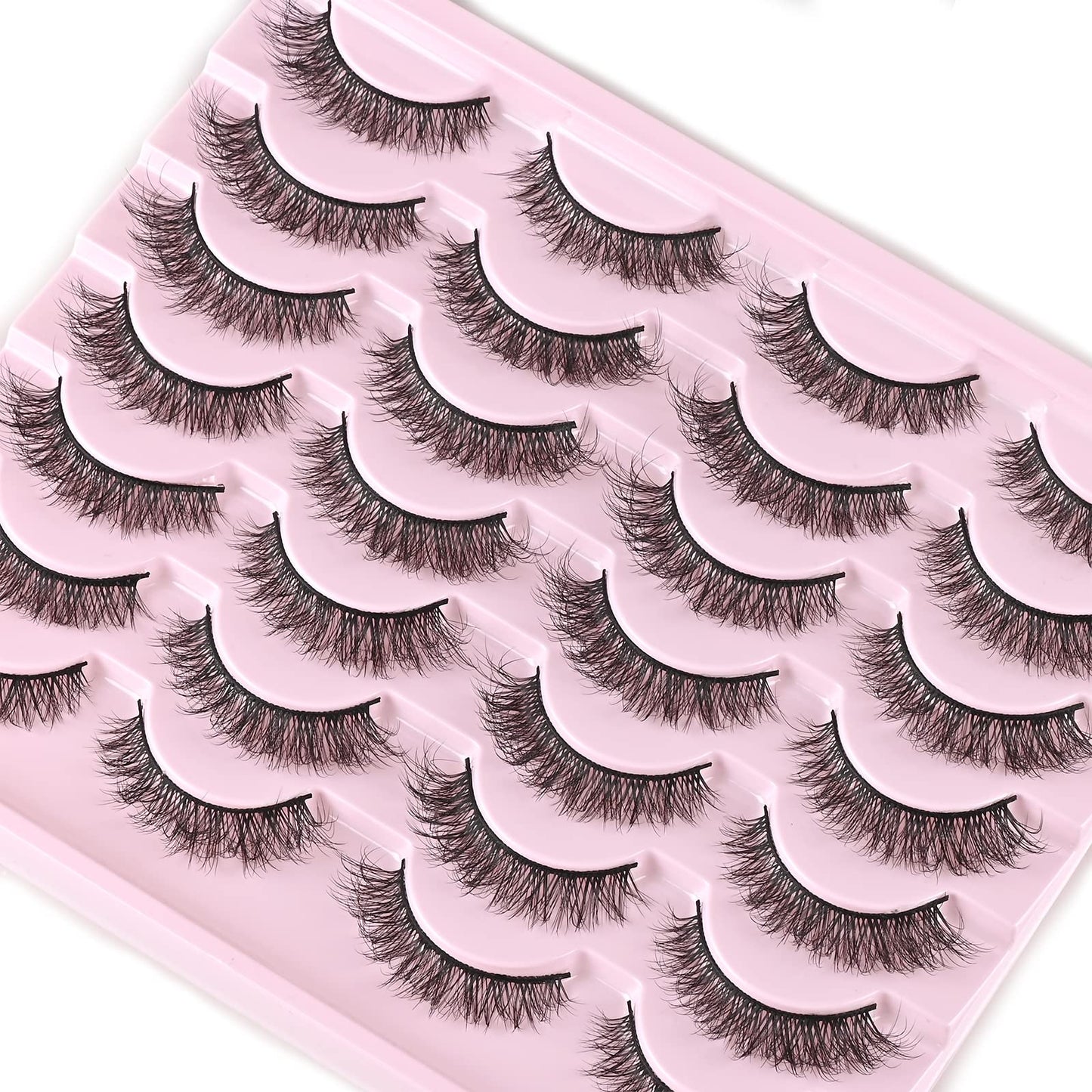 FARRED Natural Lashes Short Eyelashes Wispy False Mink Lash Pack 14 Pair Natural Look Fluffy Cat Eye Strip Eyelash Small Fake Lashes Full Pestañas Sets for MUA and Beginners Daily Makeup (F1 | 8-14mm)