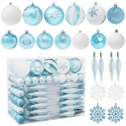 Joiedomi 133 Pcs Christmas Ornaments, Blue & White Assorted Shatterproof Christmas Balls Ornaments for Xmas Tree Wreath Garland Holidays Indoor/Outdoor Party and Events