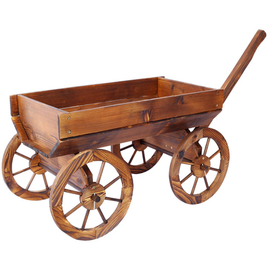 YiayiGo Rustic Wood Wagon Wheel Barrel Planter - Decorative Display Outdoor Plants Garden Decorative Garden Planter, Brown (Model 2)