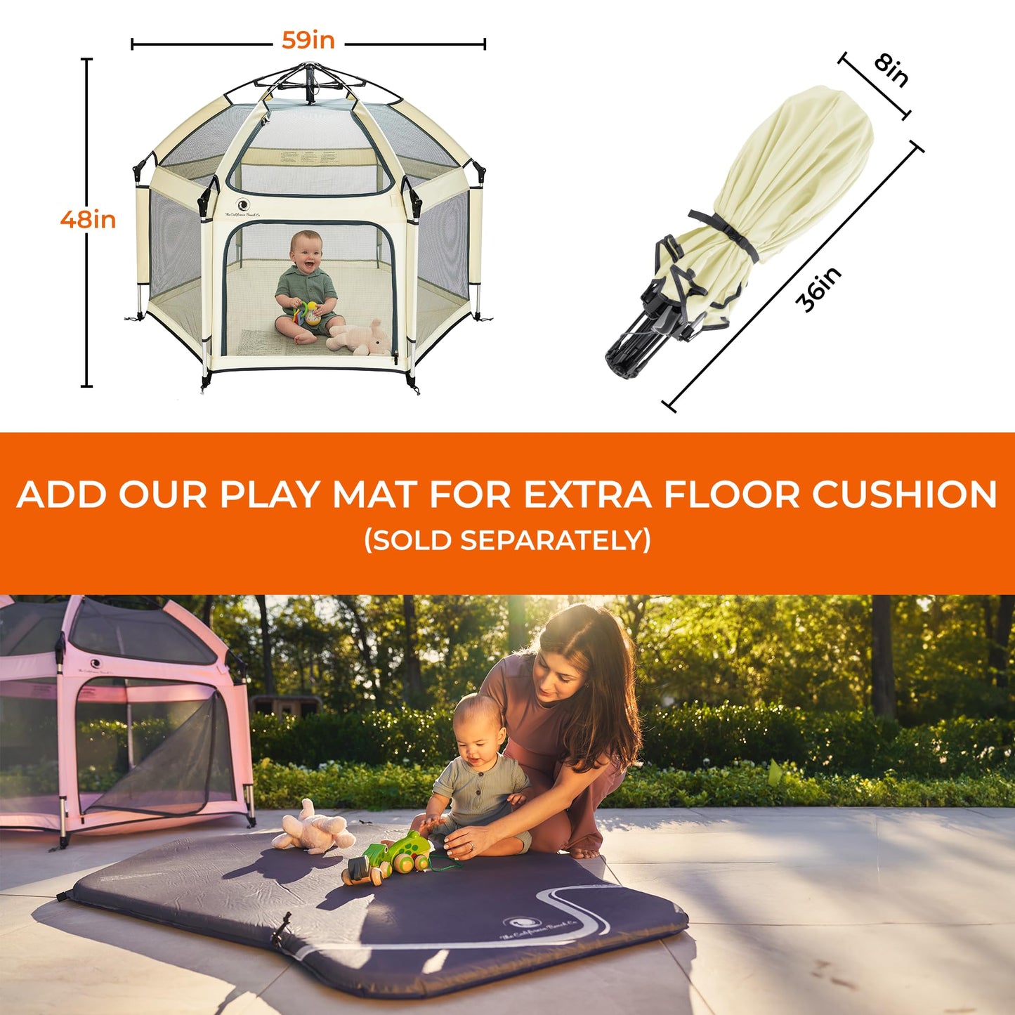POP 'N GO PLAYPEN - Indoor & Outdoor Baby Playpen for Babies and Toddlers - Baby Beach Tent, Foldable, Portable W/Canopy, Travel Bag, & Mosquito Net - Pop Up Pack and Play Tent (Warm Ivory)