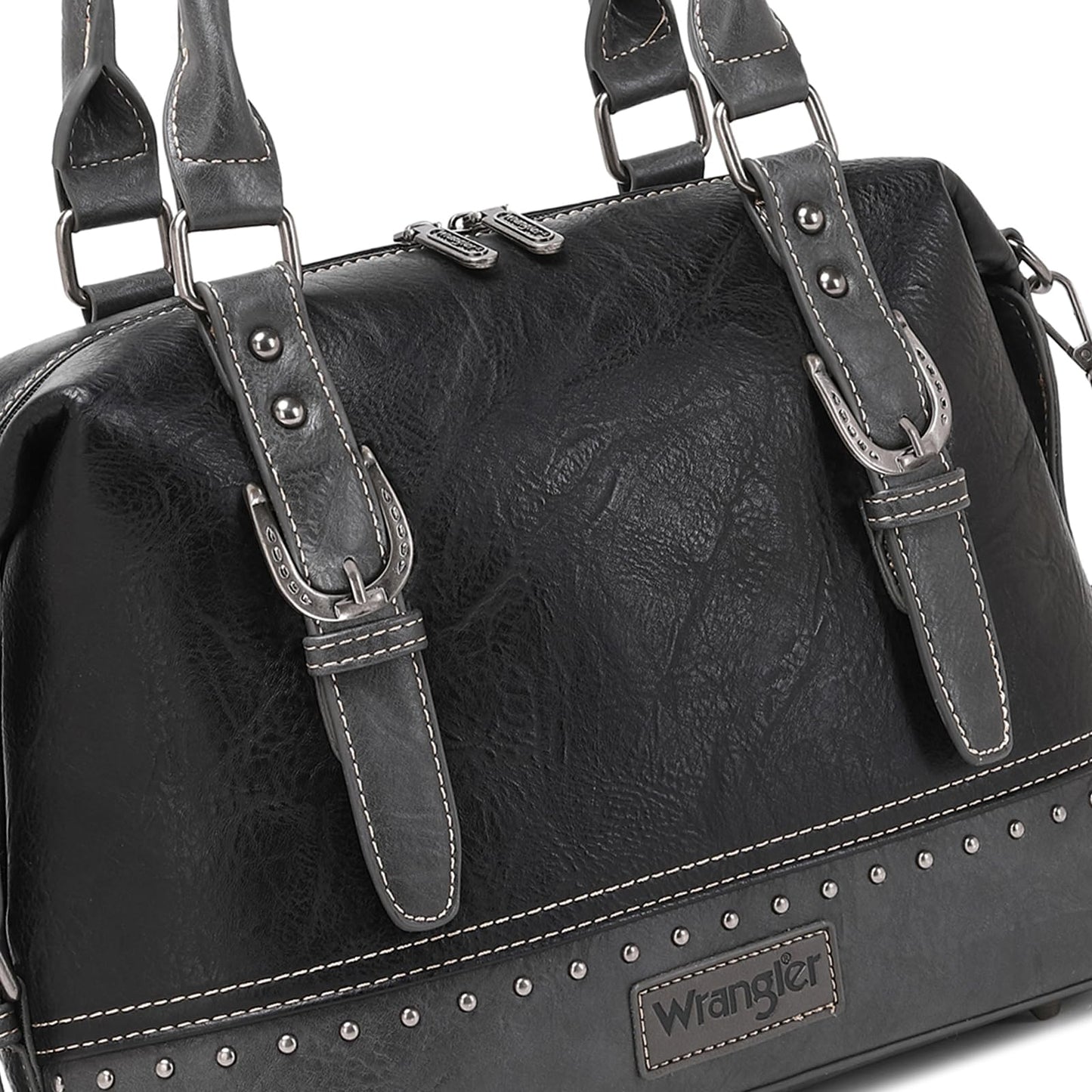 Wrangler Doctor Bag Top Handle Purse Hobo Shoulder Barrel Satchel Handbags for Women, Cannon Black, One Size