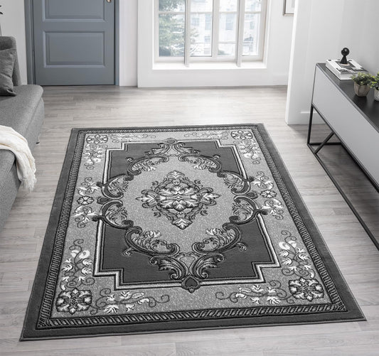 Modern Traditional Area Rug Hand Carved Oriental Floral Bohemian Vibrant Colors Carpet for Living Room Bedroom Design 9206 (Grey, 5' x 7')