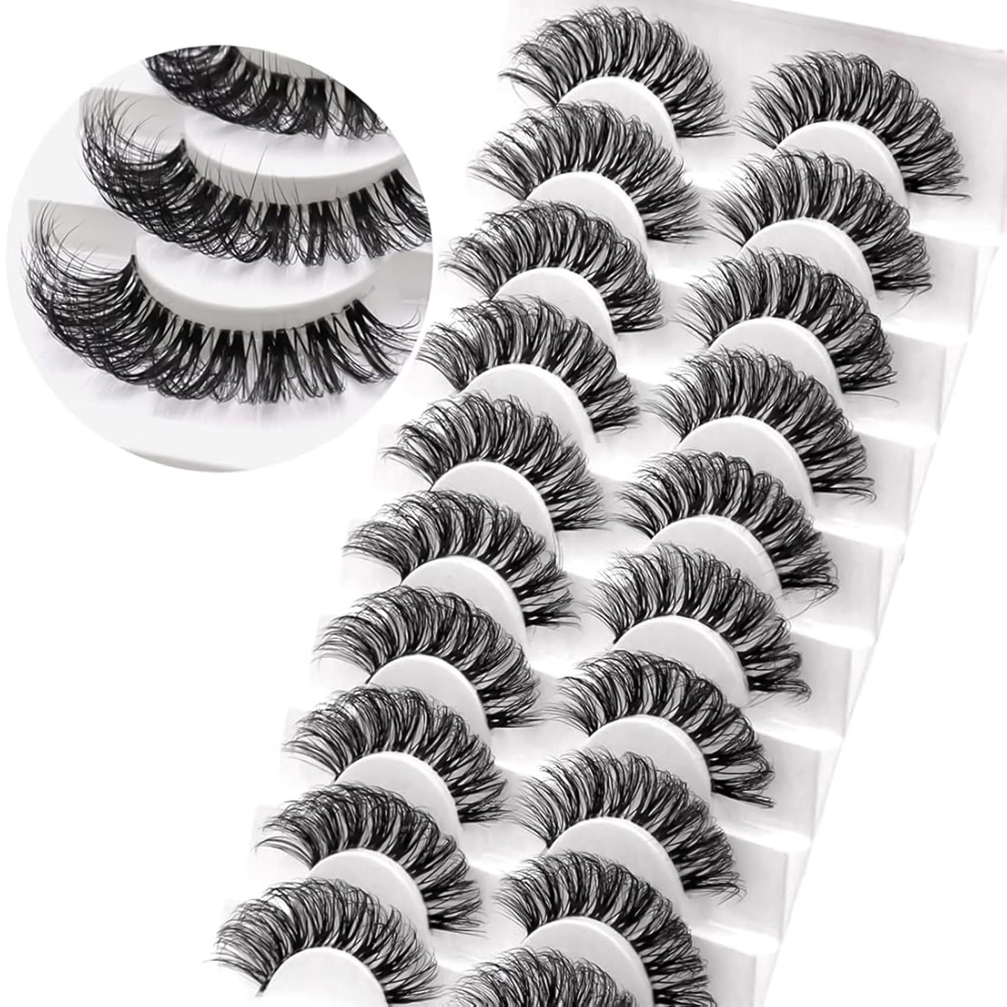 Veleasha Lashes Russian Strip Lashes Eyelashes with Clear Band Looks Like Eyelash Extensions D Curl Lash Strips 10 Pairs Pack (DT01)