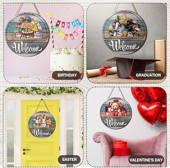 Yousoontic 17 Pcs 12 Inch Magnetic Welcome Door Sign Interchangeable Front Door Decor Rustic Fall Seasonal Hanging Sign Halloween Christmas Decor for Home Warming Gift(Retro Color,Grain Welcome)