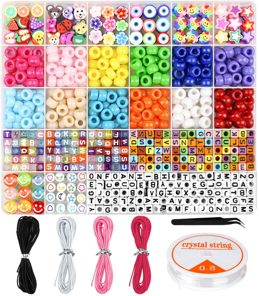 Dowsabel Bracelet Making Kit, Beads for Bracelets Making Pony, Kandi, Polymer Clay, Smile Face & Letter Beads for Jewelry Making, DIY Arts and Crafts Gifts Toys for Girls Age 6-12