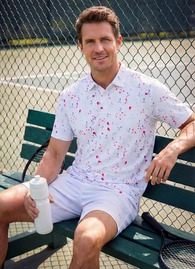 Libin Golf Shirts for Men Short Sleeve Quick Dry Performance Moisture Wicking Print Collared Polo Shirts Casual Business, White Colorful Dots, Large