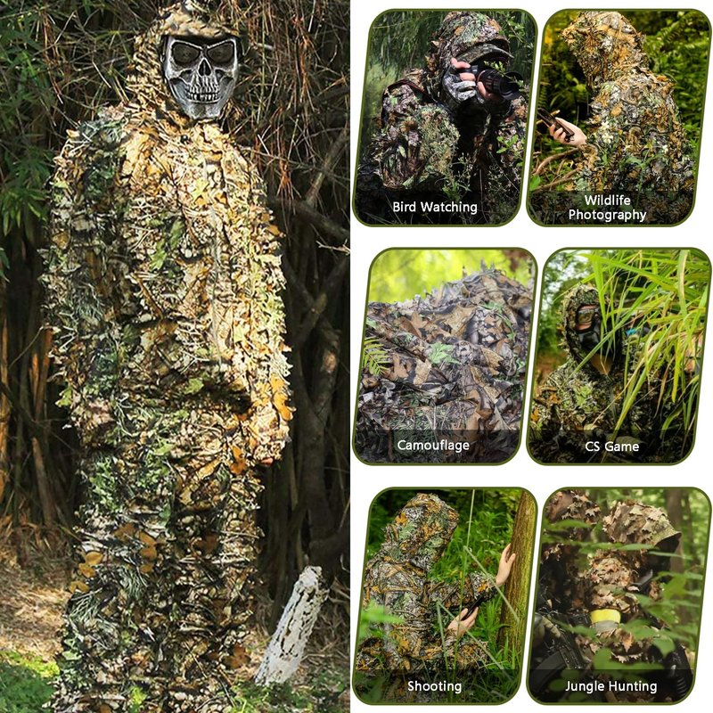 Favuit Ghillie Suit, 3D Leafy Camo Suits Hunting Camouflage Clothing Woodland Ghillie Apparel for Men Turkey Hunting Wildlife