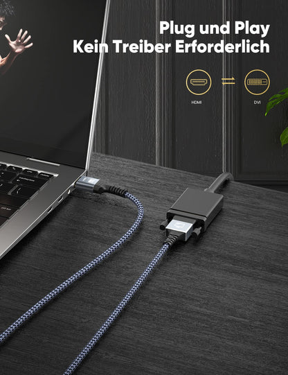 Capshi HDMI A to DVI Adapter Cable 6FT, High-Speed Gold-Plated Plug and Play Bi-Directional Nylon Braid 1080p, DVI to HDMI Adapter for Televison/Monitor/Video Card/Graphics Card