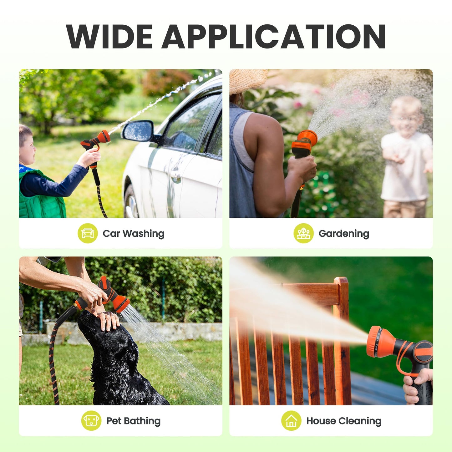 Giraffe Tools Non-Expandable Garden Hose 25FT 1/2” Lightweight Flexible Water Hoses Burst 600 psi with 9 Spray Function Nozzle Heavy Duty Hose