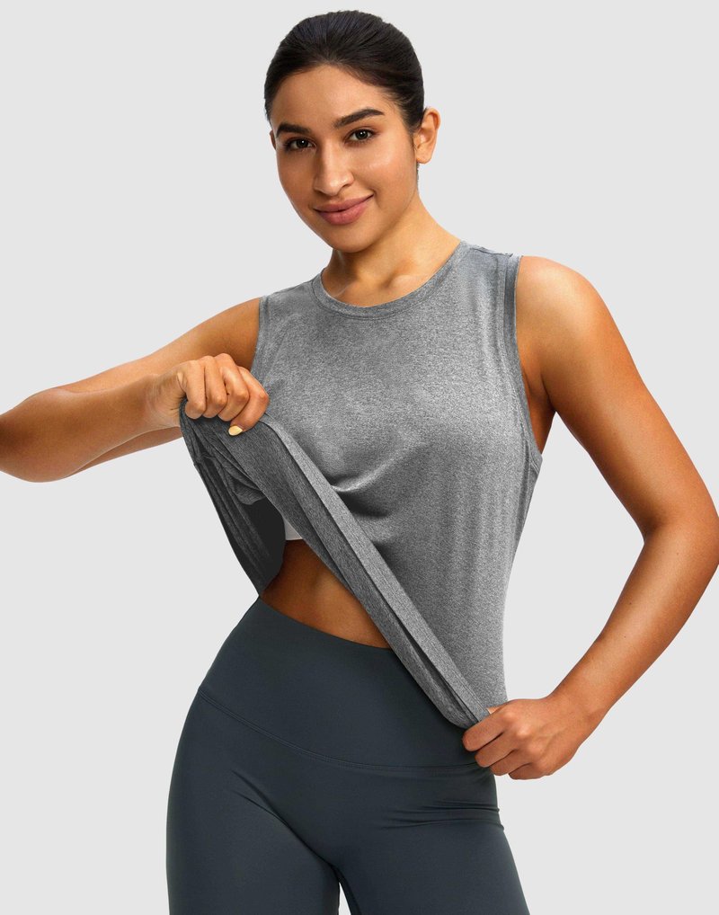 Women's Workout Tops Racerback Athletic Tank Tops Sleeveless Loose Fit Yoga Running Gym Shirts for Women(Heather Grey,L)