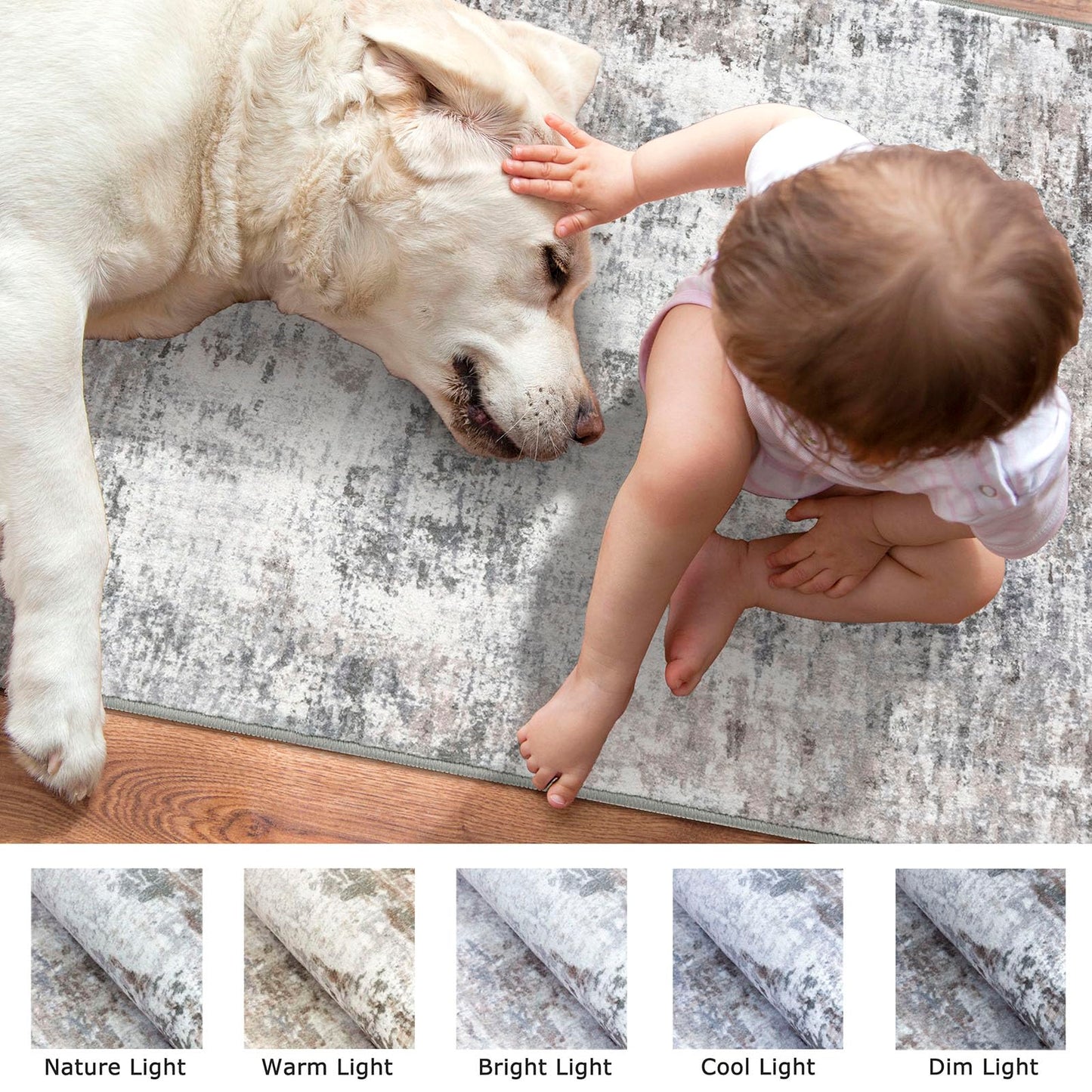 Lansny Small Abstract Area Rug 2x3 Entryway Rug Washable Door Mat Indoor Entrance, Washable Throw Rugs Non-Slip, Soft Beige Grey Kitchen Rugs Thin Print Faux Wool Floor Carpet for Foyer Front Door