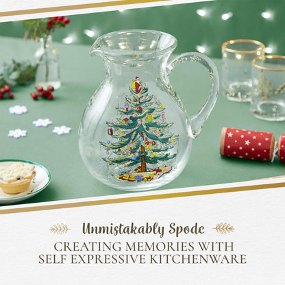 Spode Christmas Tree Glass Pitcher with Handle - Festive Holiday Beverage Server, Seasonal Drinkware for Entertaining, 6 Pint Capacity, Classic Glass Serveware - Celebrate Christmas Traditions