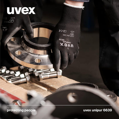 10 pairs of Uvex Unipur 6639 protective work gloves with PU coating against mechanical risks, EN 388
