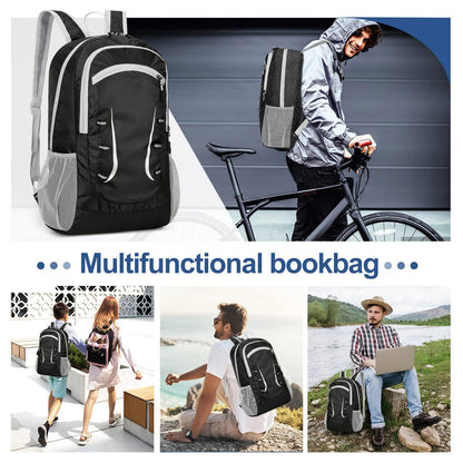 Alitifiy Lightweight Foldable Backpacks, 30L Packable Waterproof Small Hiking Bags & Packs Knapsack Daypack Handy for Men Women Ladies Kids Travel Camping Outdoor Rucksack Bag Pack (Black Grey)