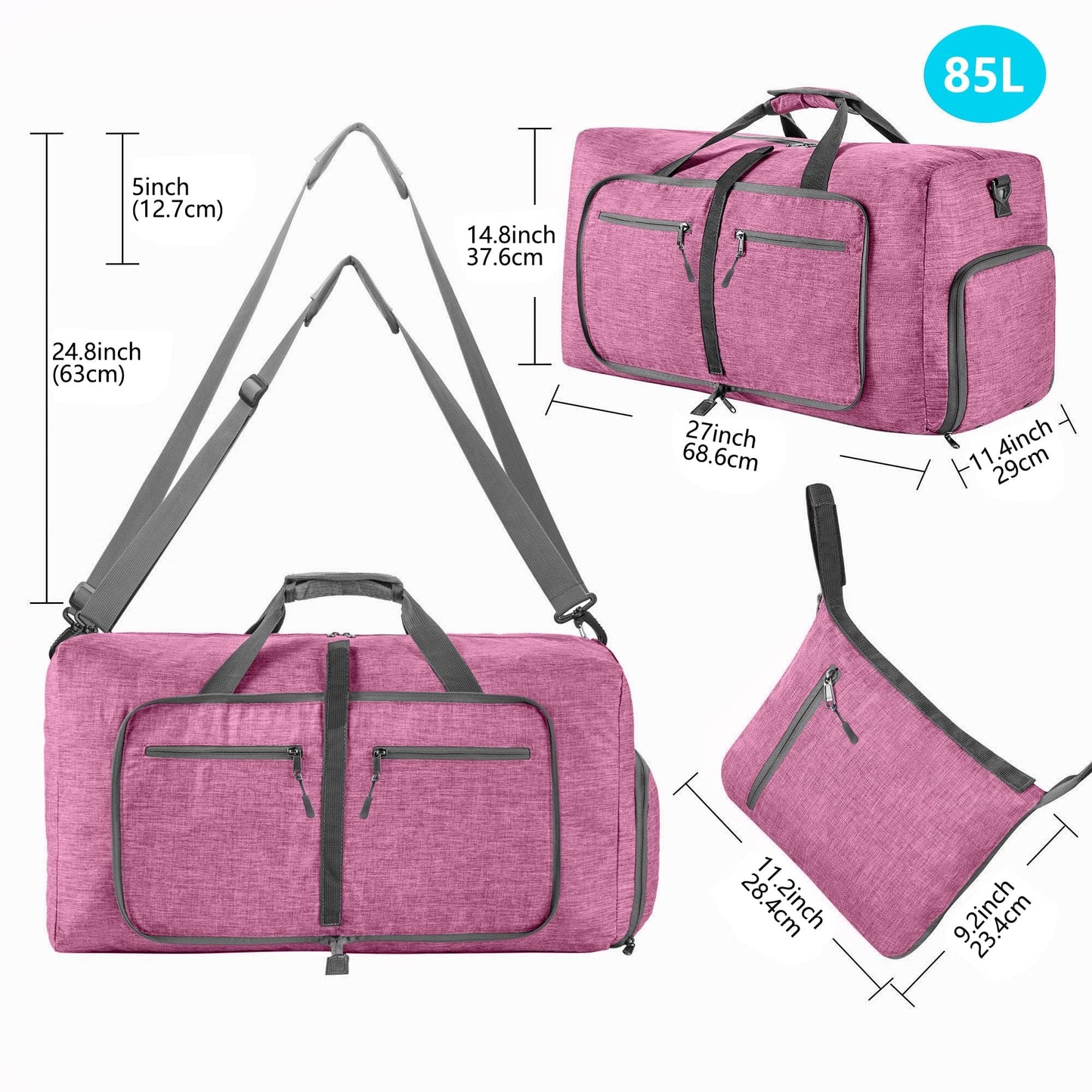Travel Duffle Bag for Men, 85L Foldable Travel Duffel Bag with Shoes Compartment Overnight Bag for Men Women Waterproof & Tear Resistant (Light Purple)