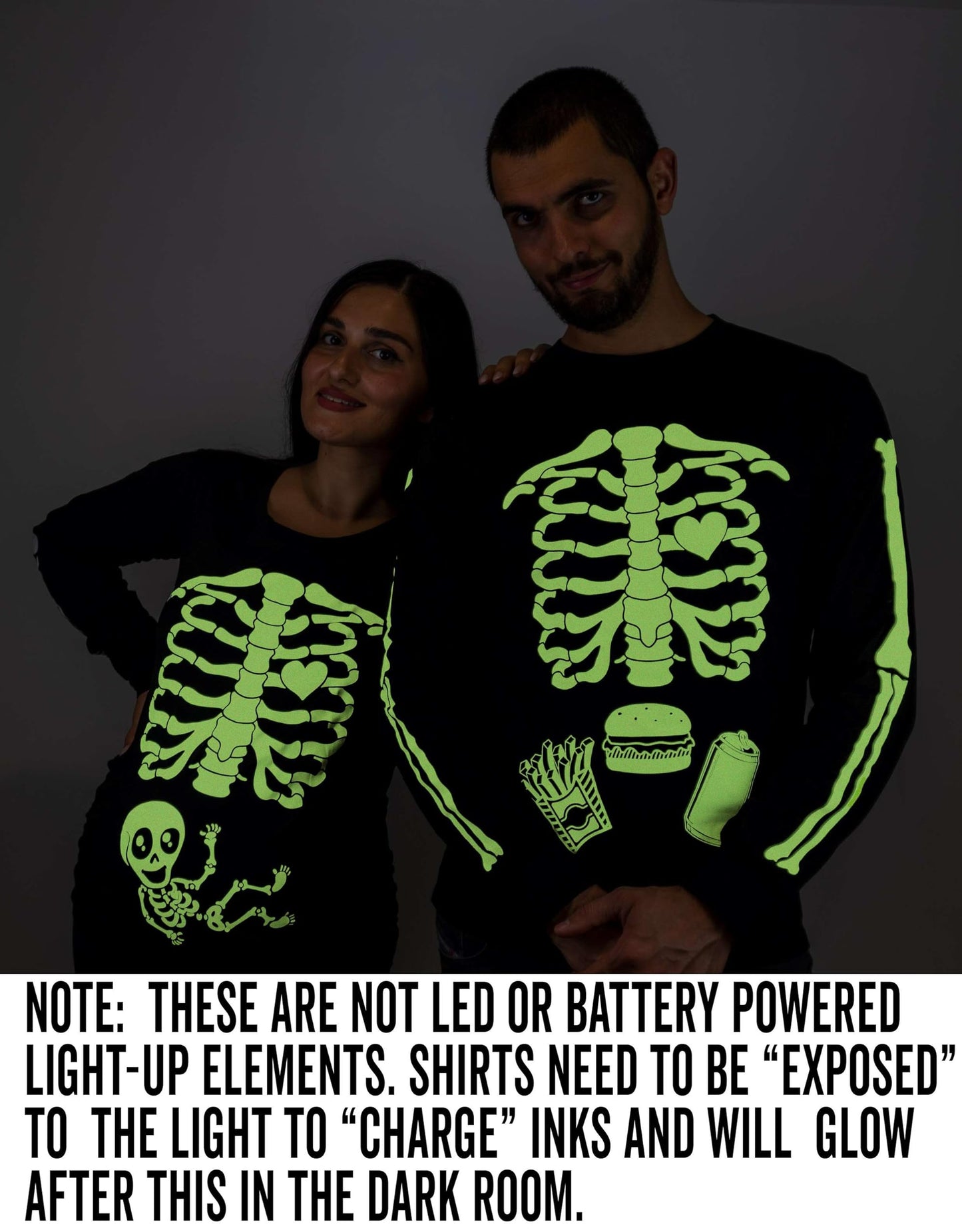 Maternity Skeleton Glow in The Dark Halloween Long Sleeve Shirt x-ray Baby Funny Glowing Pregnancy Shirt (Maternity Large)