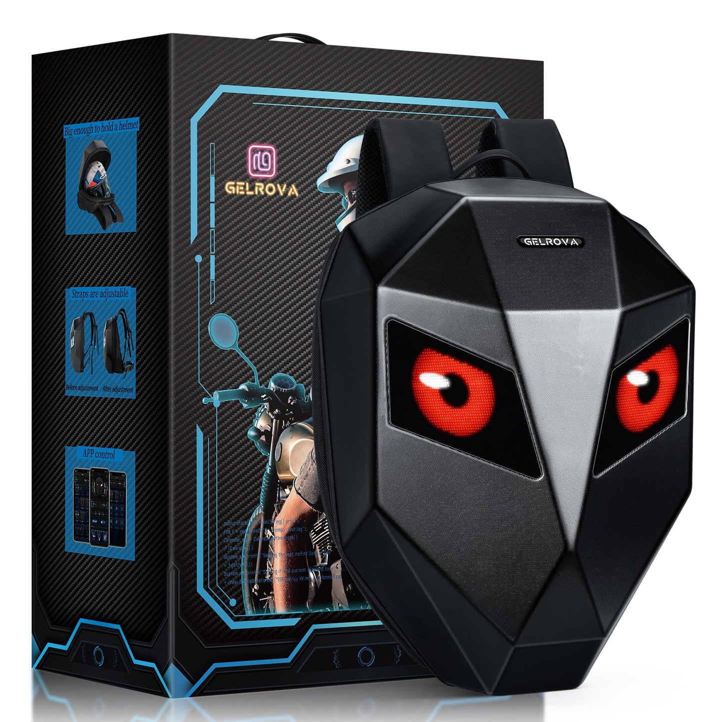 Gelrova Knight LED Motorcycle Backpack, Hard Case Riding Backpack DIY Motorbike Luggage Laptop Bag Waterproof, Large Size 19inch