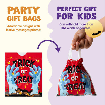 JOYIN 96PCS Halloween Drawstring Treat Bags, 6"x6" Halloween Goodie Candy Bags, 12 Designs Goody Gift Bag Bulk for Kids Boys Girls Trick or Treating, Classroom Party Favor Supplies