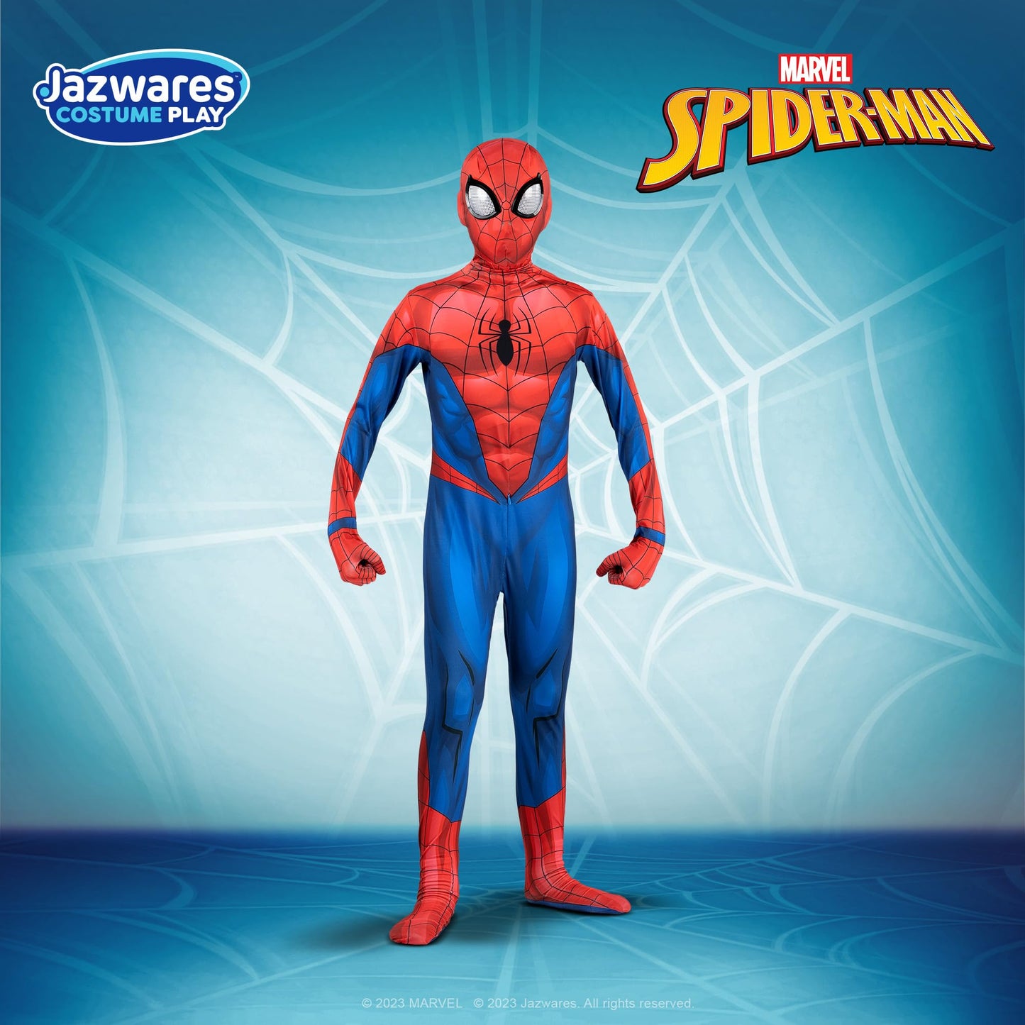 Marvel Spider-Man Official Youth Deluxe Zentai Costume - Deluxe Two-Way Stretch Spandex with Invisible Zippers and Wrist Openings for Added Convenience (M) Multi