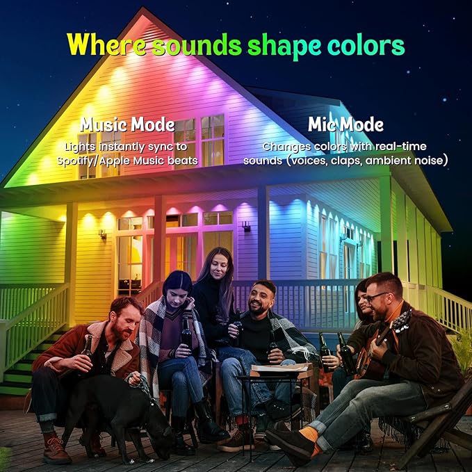 ISOPHO Permanent Outdoor Lights, RGB Smart String Lights with 75 Scene Modes, 150ft Eaves LED Light, Waterproof IP67, Great for All Holidays, Parties, Halloween, Christmas, App and Remote Control