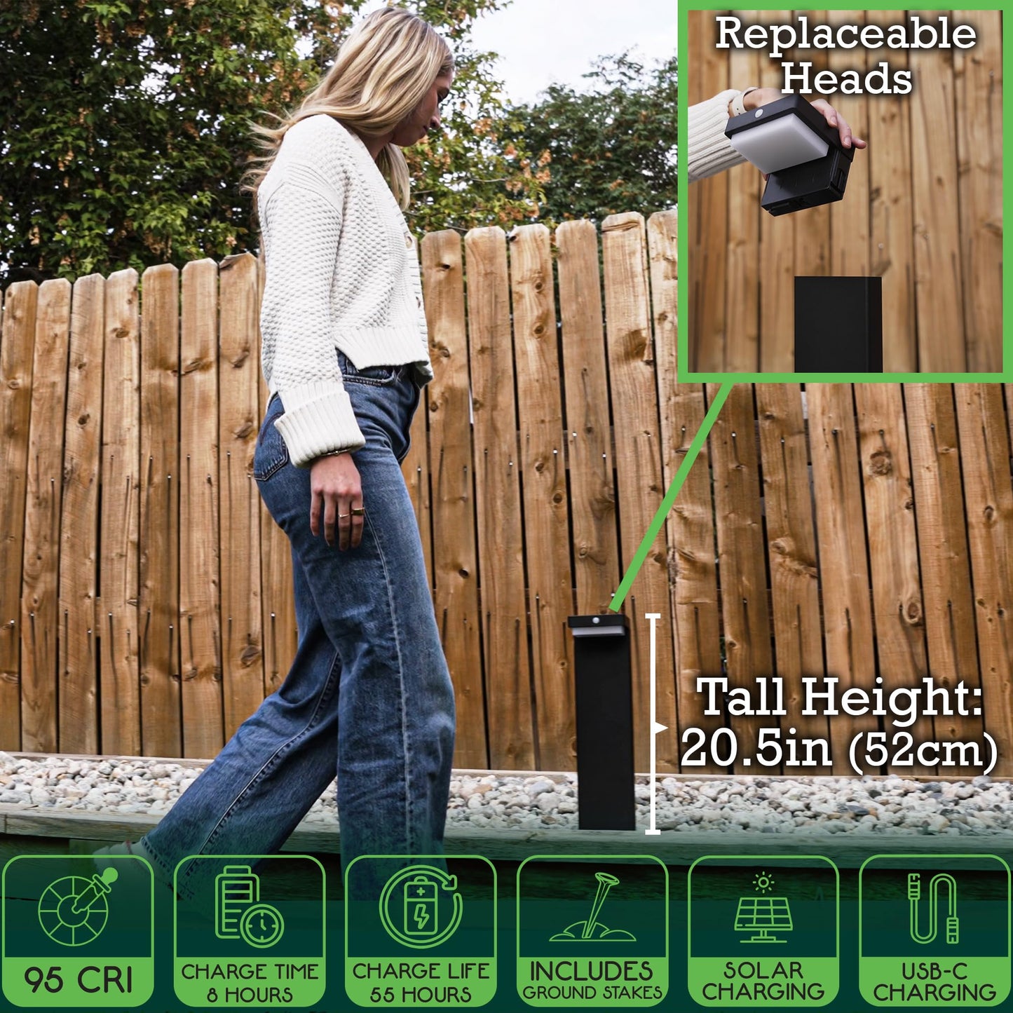 VerLuce - 20.5" Solar Pathway Lights - Walkway Solar Lights for Outside - PIR Sensor & Two Lighting Modes - Rechargeable Battery Lasts Up to 55 Hours - 3000K - IP44 Weather Resistant - 2 Pack