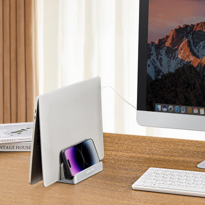 JARLINK 4-in-1 Adjustable Vertical Laptop Stand Holder, Aluminum Dual Slots Laptop Rack for Desk, Space-Saving Organizer for All MacBook, Surface, Chromebook, and Gaming Laptops (Silver)