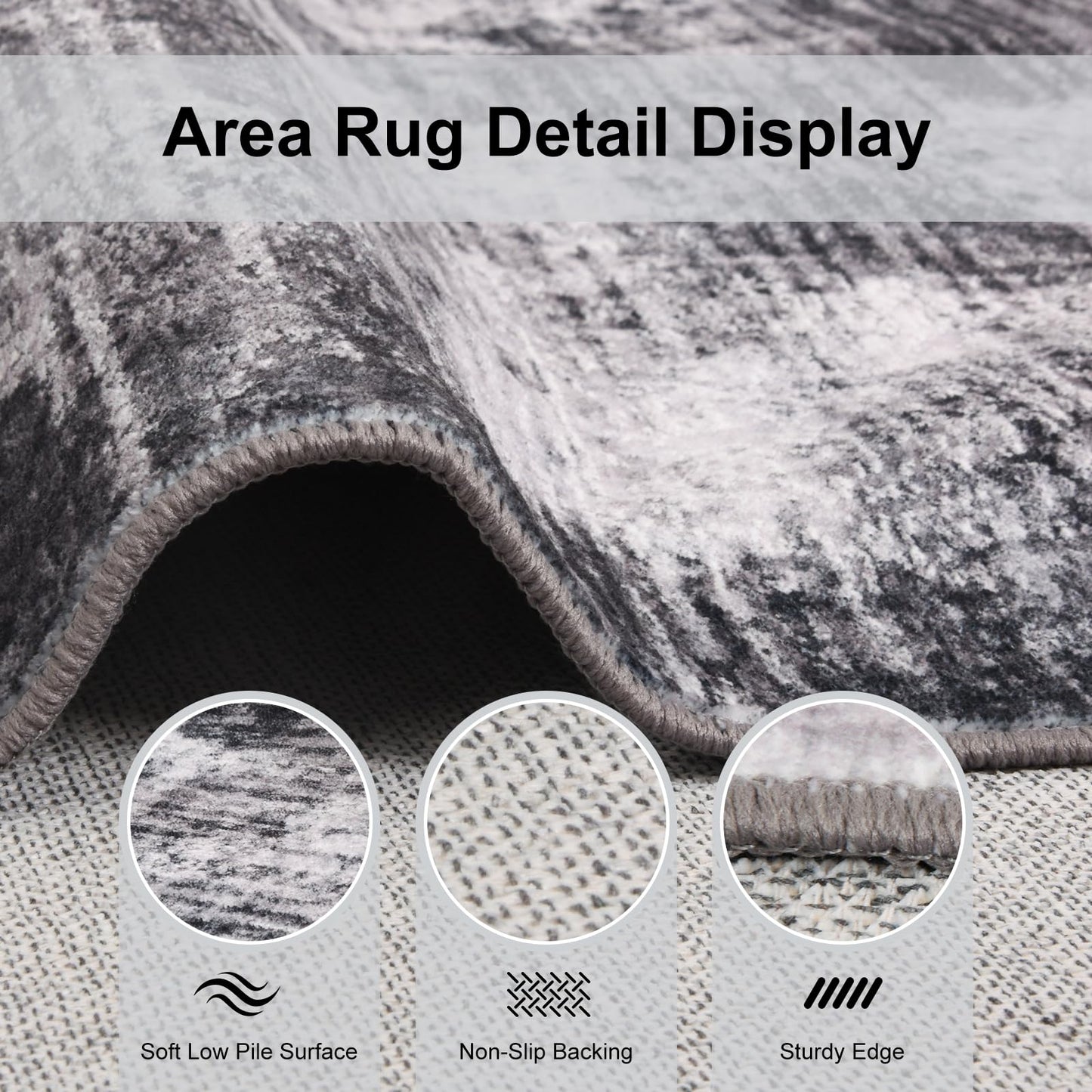TerradWafs Washable Area Rugs 5x7, Modern Abstract Rug for Living Room, Soft Low Pile Non Slip Rug for Bedroom, Indoor Floor Carpet for Dining Room Farmhouse Nursery Entryway Home Office-Black