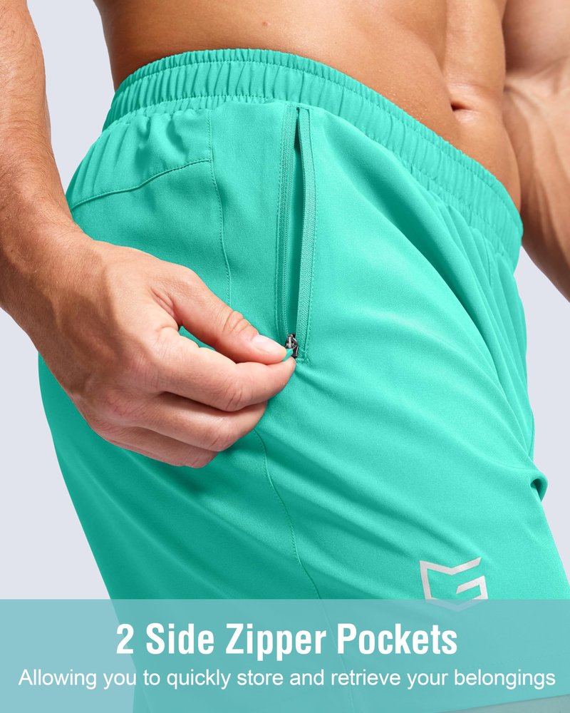 G Gradual Men's Athletic Running Shorts with Zipper Pockets Quick Dry 7"/ 5"/ 9" Workout Gym Shorts for Basketball Hiking(Light Green,9L)
