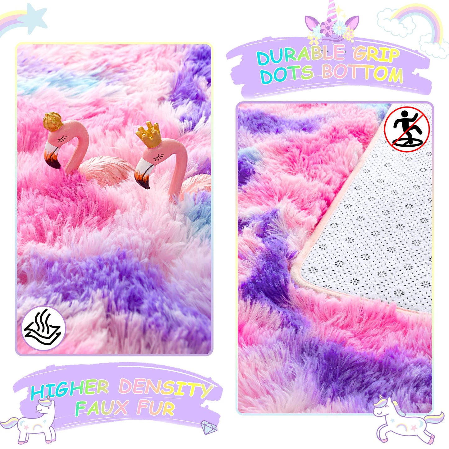 5x7 Large Tie-Dyed Pink Purple Blue Area Rug for Kids Living Room Bedroom, Fluffy Shag Soft Plush Furry Carpet, Non-Slip Indoor Floor Mat for Dining Room Home Decor