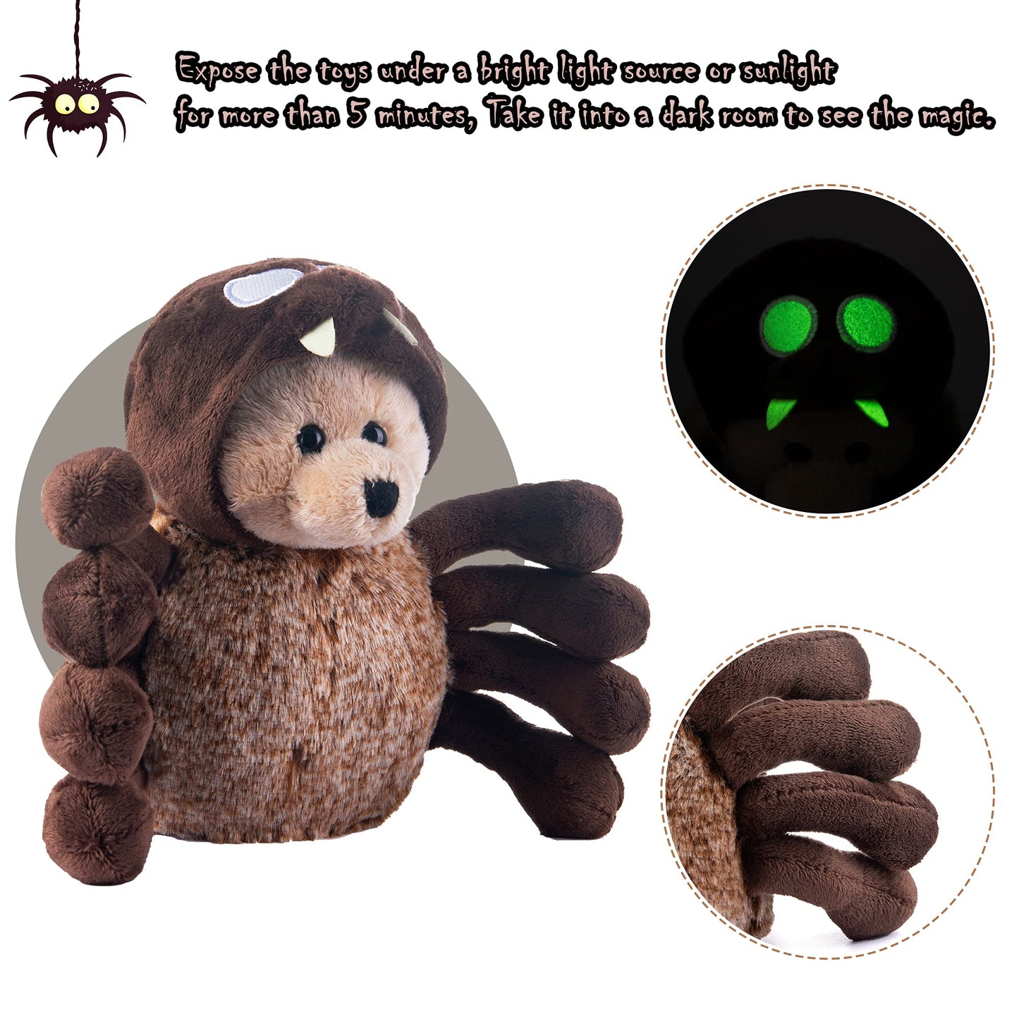 My OLi 9" Glow in The Dark Plush Toy Spider & Skeleton Stuffed Animal with Flip-Top Hat Cute Teddy Bear for Kids Babies & Toddlers
