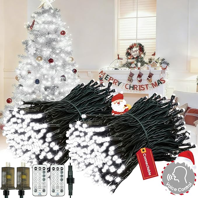 Voice Control Connectable 2PK 164FT 400LED Christmas String Lights Indoor Outdoor with Remote | Smart Twinkle Fairy String Lights 12 Modes & Timer for Xmas Tree Decor (Cool White)