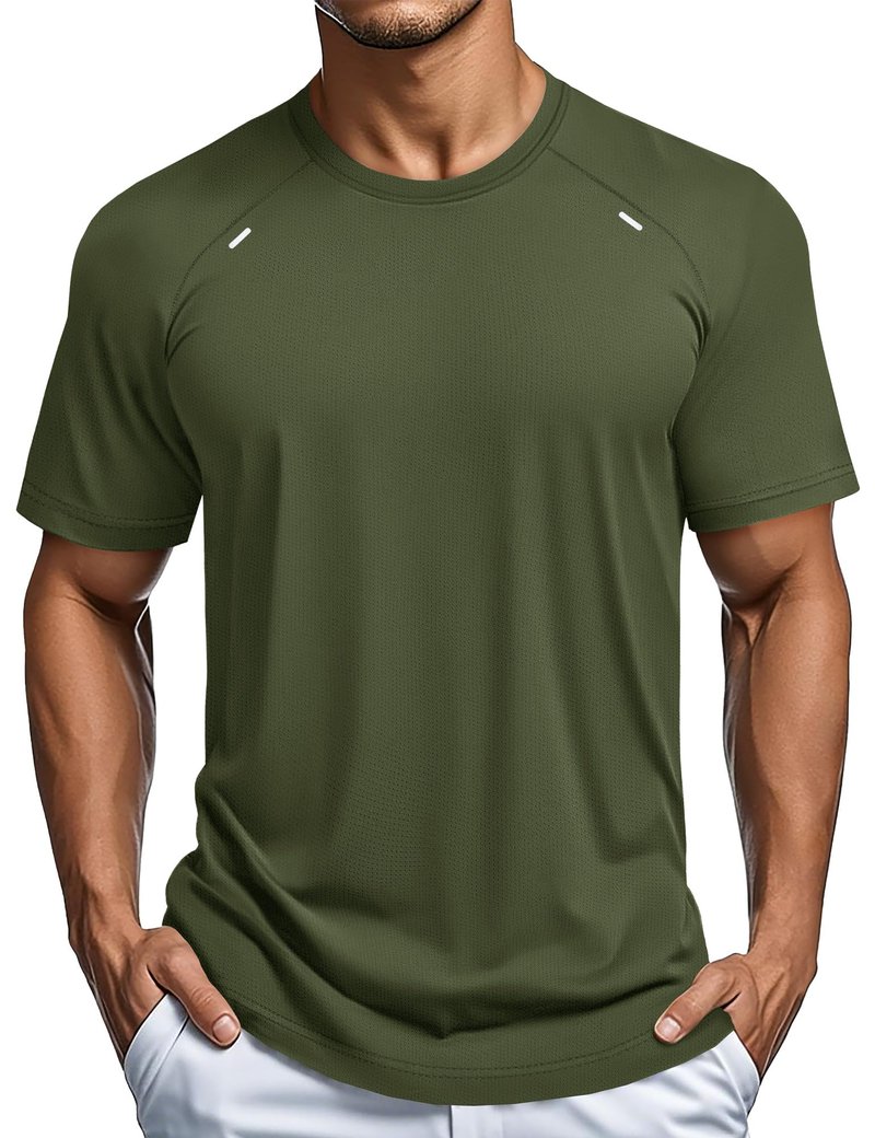 MAGCOMSEN Men's Gym Shirt Dry Fit Short Sleeve Shirts Athletic Running Lightweight Fitted T-Shirt Casual Performance Tee Army Green M