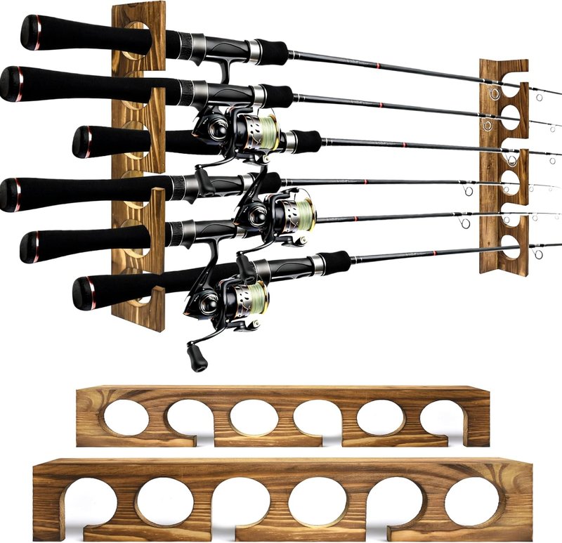 Fishing Rod Holders - Wall or Ceiling Mounted Rack for Up to 6 Fishing Poles | Garage Organization Solution