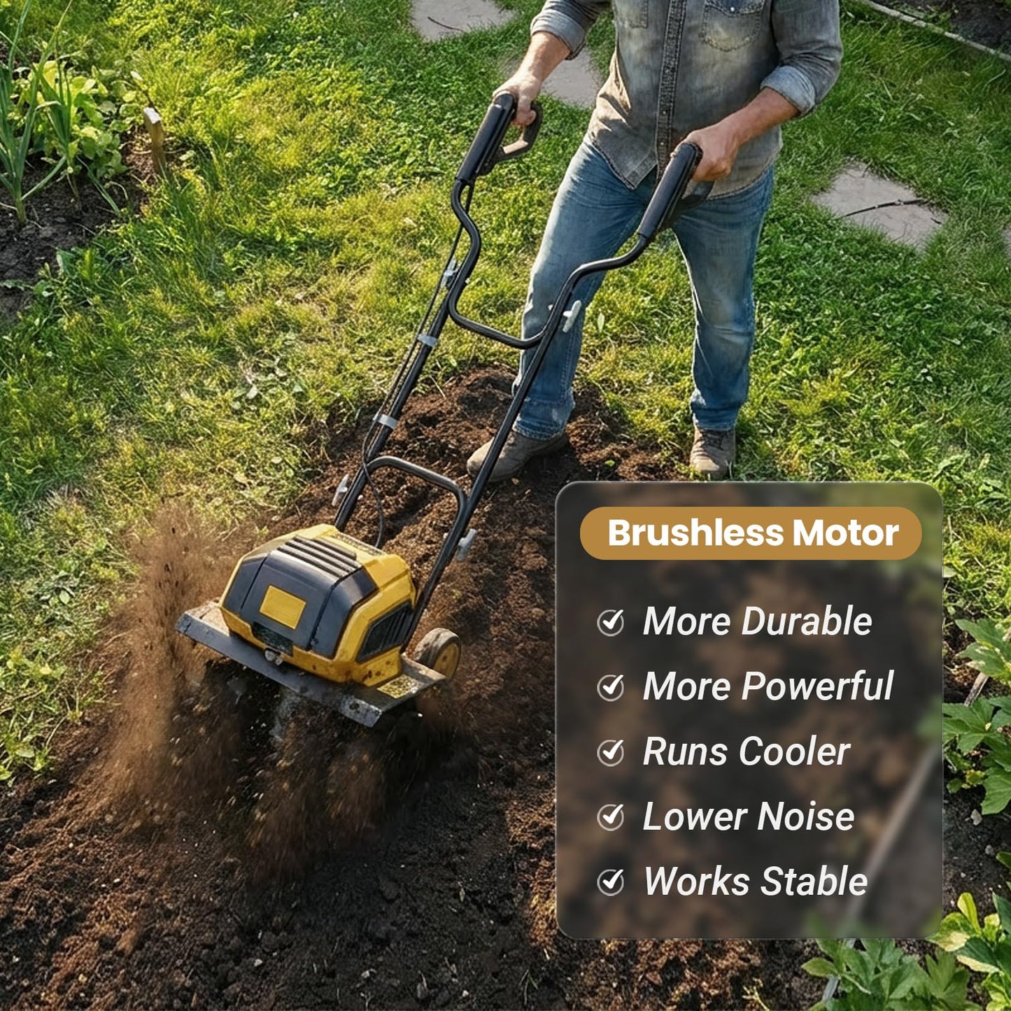 40V Brushless Cordless Tiller Cultivator Compatible with Dewalt 20V Battery(Tool Only), Electric Garden Tiller w/16 Steel Tines, 14.2" Tilling Width, 8.7" Depth, Safety Lock, Portable Rototiller