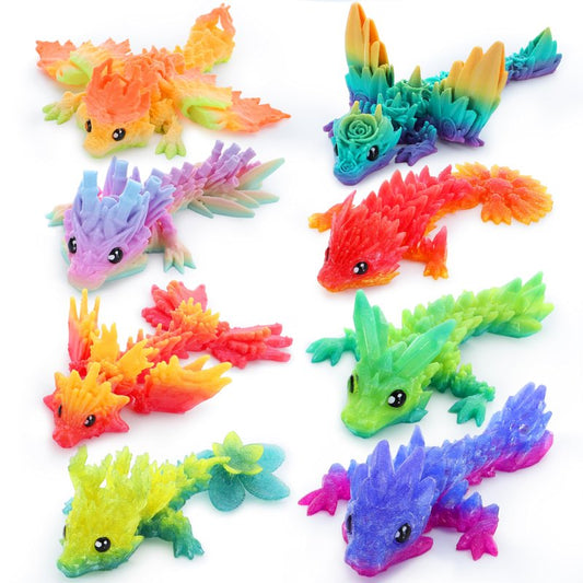 JOYIN 8 Pcs 3D Printed Dragon, 4.4" Colorful 3D Printed Flexible Articulated Dragon Fidget Toys for Office Desk Decor, Autism Stress Relief Fidget Toys for Kids & Adults Gift