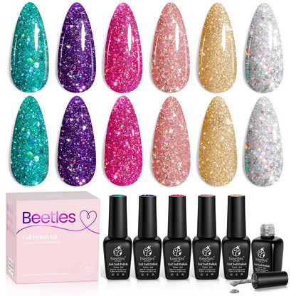 Beetles Halloween Gel Nail Polish Set – Wicked Mystic 8 Colors Gel Polish Kit, Gold Silver Black Green Blue Cat Eye Purple Red Glitter with Nail Art Accessories UV LED Soak Off Manicure Gift for Women