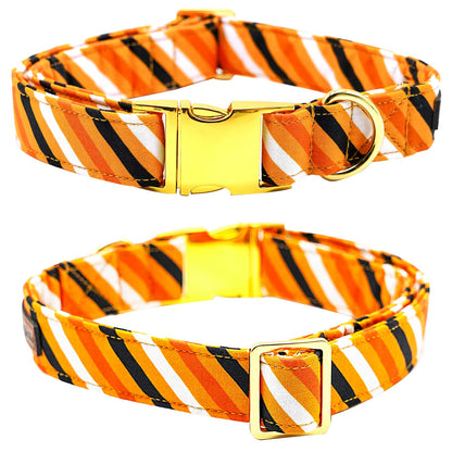 Elegant little tail Dog Collar, Fall Dog Collar Orange Stripe Holiday Pet Collar Dog Halloween Dog Bow Collar Pet Durable Adjustable Girl Boy Dog Collar for Small Dogs