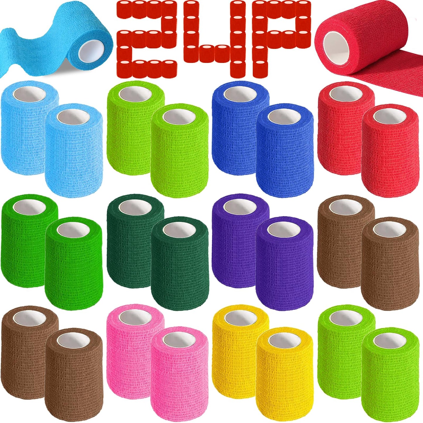 AZEN 24 Pack Self Adhesive Bandage Wrap, 3" X 5 Yards Elastic Cohesive Bandage Wrap, Color Athletic Tape, Vet Wrap, Ankle Tape, Tattoo Grip Tape Wrap