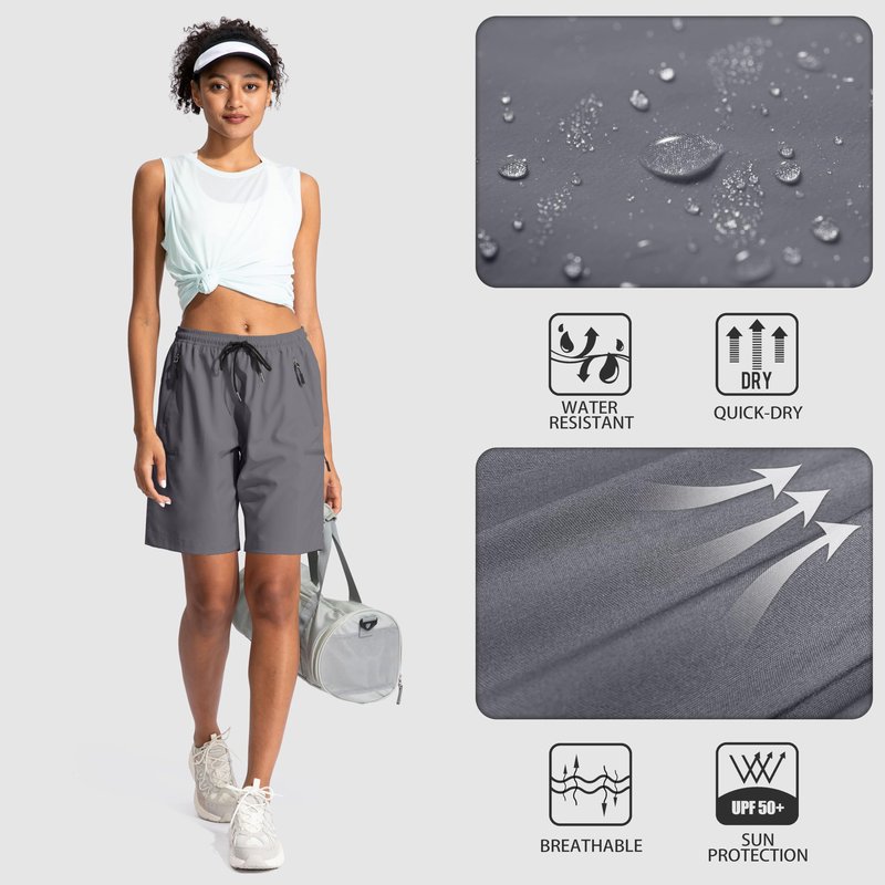 SANTINY Women's 5''/ 7''/9'' Hiking Cargo Shorts Quick Dry Lightweight Summer Shorts for Women Athletic Golf Zipper Pockets(Dark Grey_3XL)