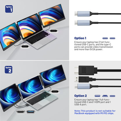domyfan 14" Laptop Screen, S3 FHD 1080P IPS Triple Portable Monitor Laptop, HDMI/USB-A/Type-C Plug and Play, Compatible with Windows/Mac/Android/Chrome