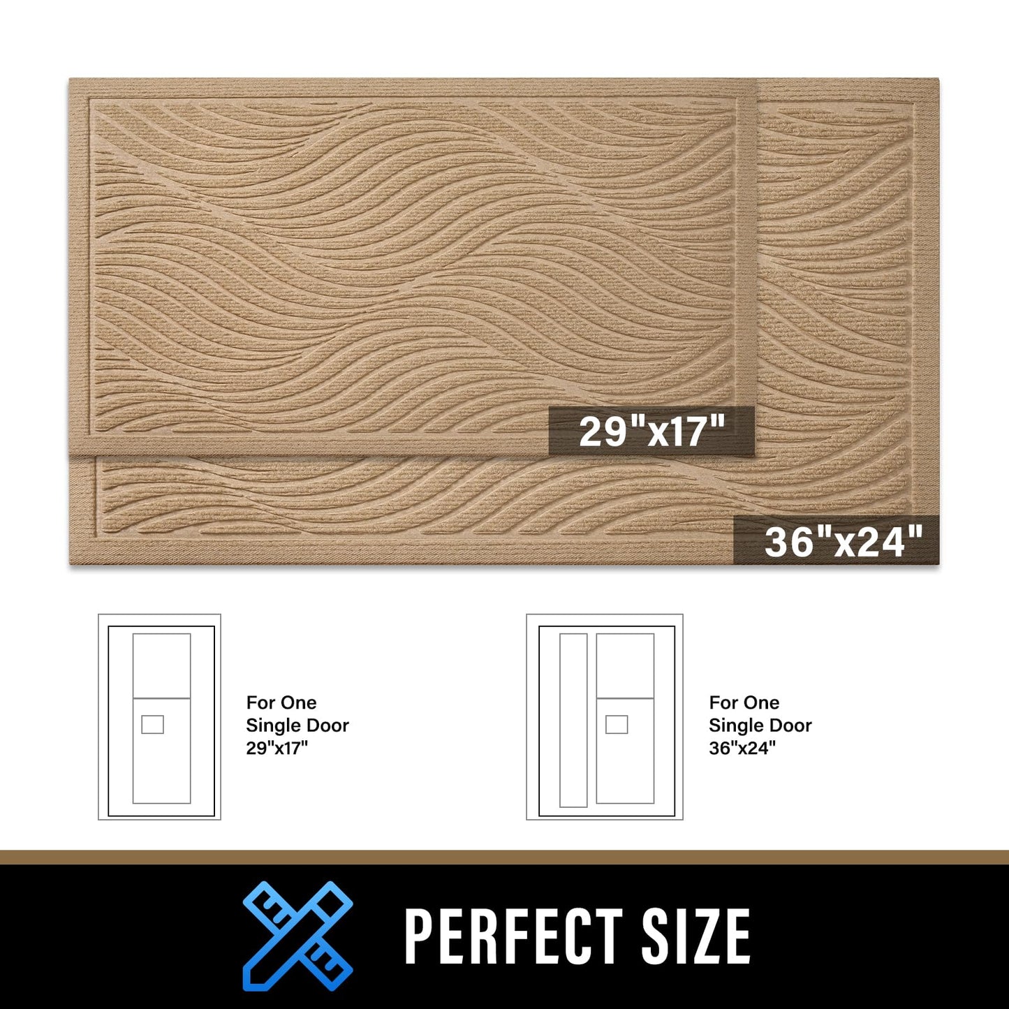 PLEASOR Front Door Mat Outside Entrance, Absorbent and Dirt Resistant Welcome Mat Indoor Outdoor, Non-Slip Backing Entry Mat, Fade Resistant, Easy Clean Low Profile Doormat for Entryway, 29x17, Beige