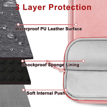 Alfheim Laptop Sleeve Case 14 inch, Waterproof Shock Resistant Fashion Lightweight PU Leather Bag Case for Notebook Tablet iPad（Pink）