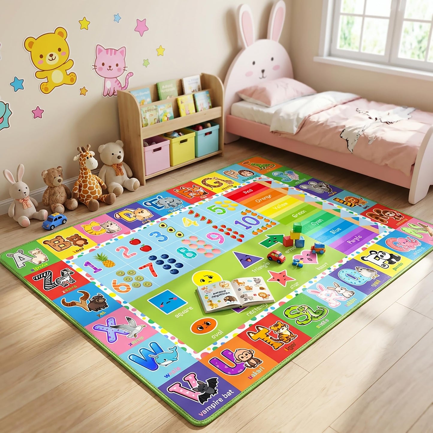 Wiero Kids Rug - 3x5 Feet ABC Rug for Playroom Nursery Educational Area Rugs with Alphabet Numbers Shapes Animals Children Play Mat for Bedroom Classroom Floor Decor